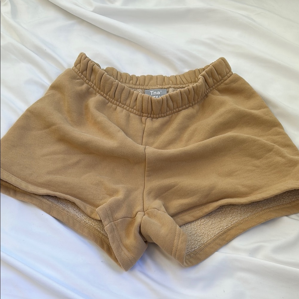 TNA Cozy AF Fleece Shorts in Warm Tan